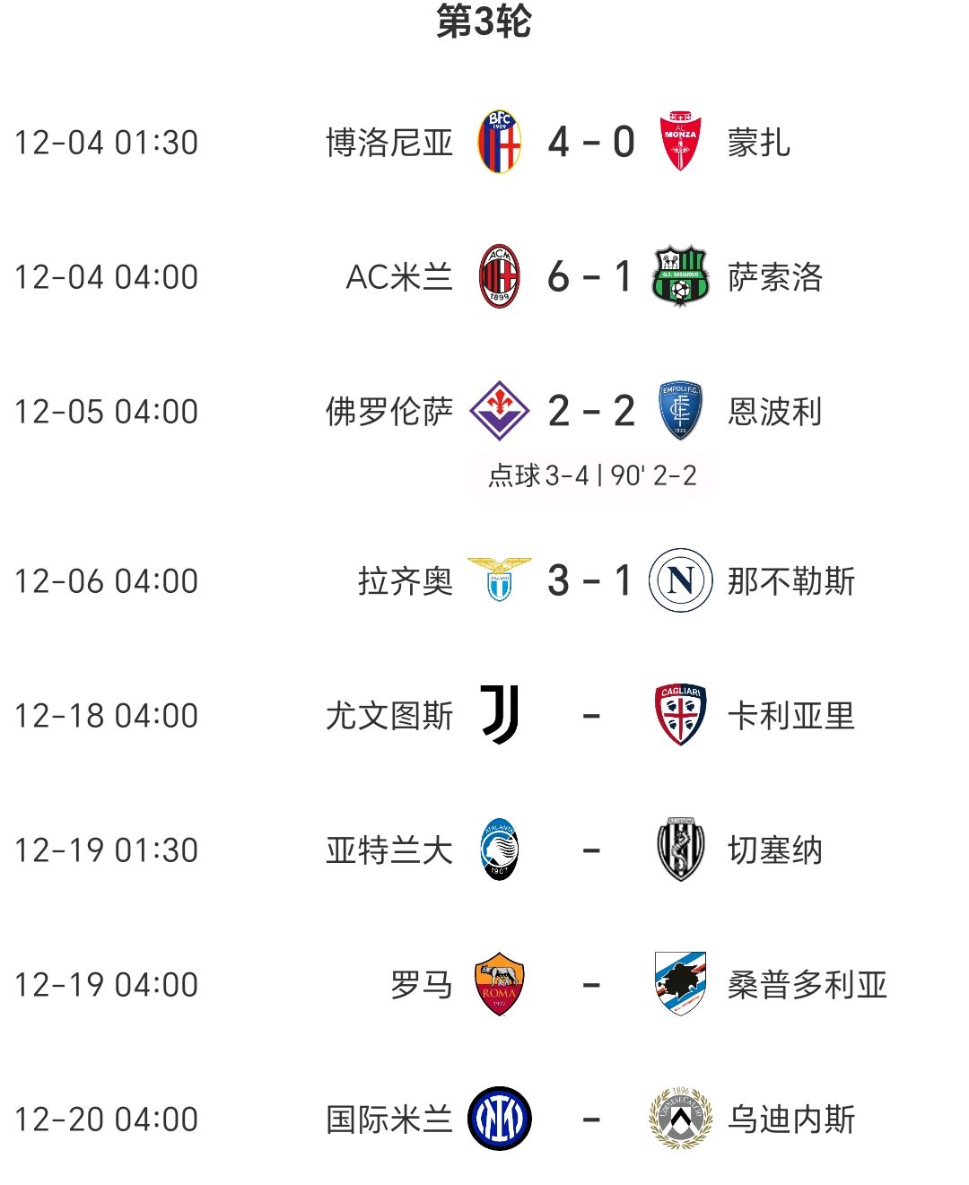 尤文图斯继续领跑意甲积分榜